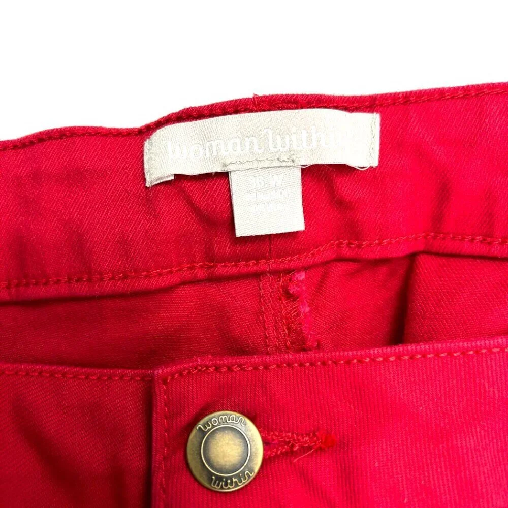 Woman Within Straight Leg Jeans Women 36W Red Denim Classic‎ High Rise